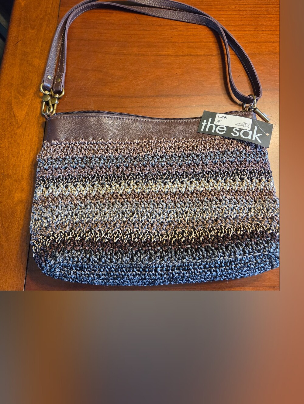 The Sak Brown Multi-Stripe Crochet & Leather Shoulder Bag